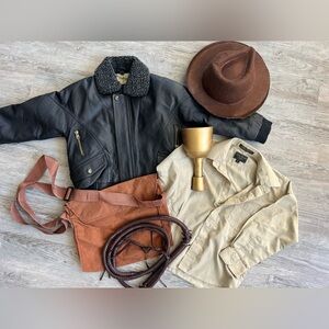 Indiana Jones Costume Set Leather Jacket with Accessories